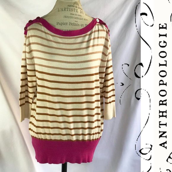 Anthropologie Yellow Bird Knit Striped Sweater Size M - Picture 1 of 11